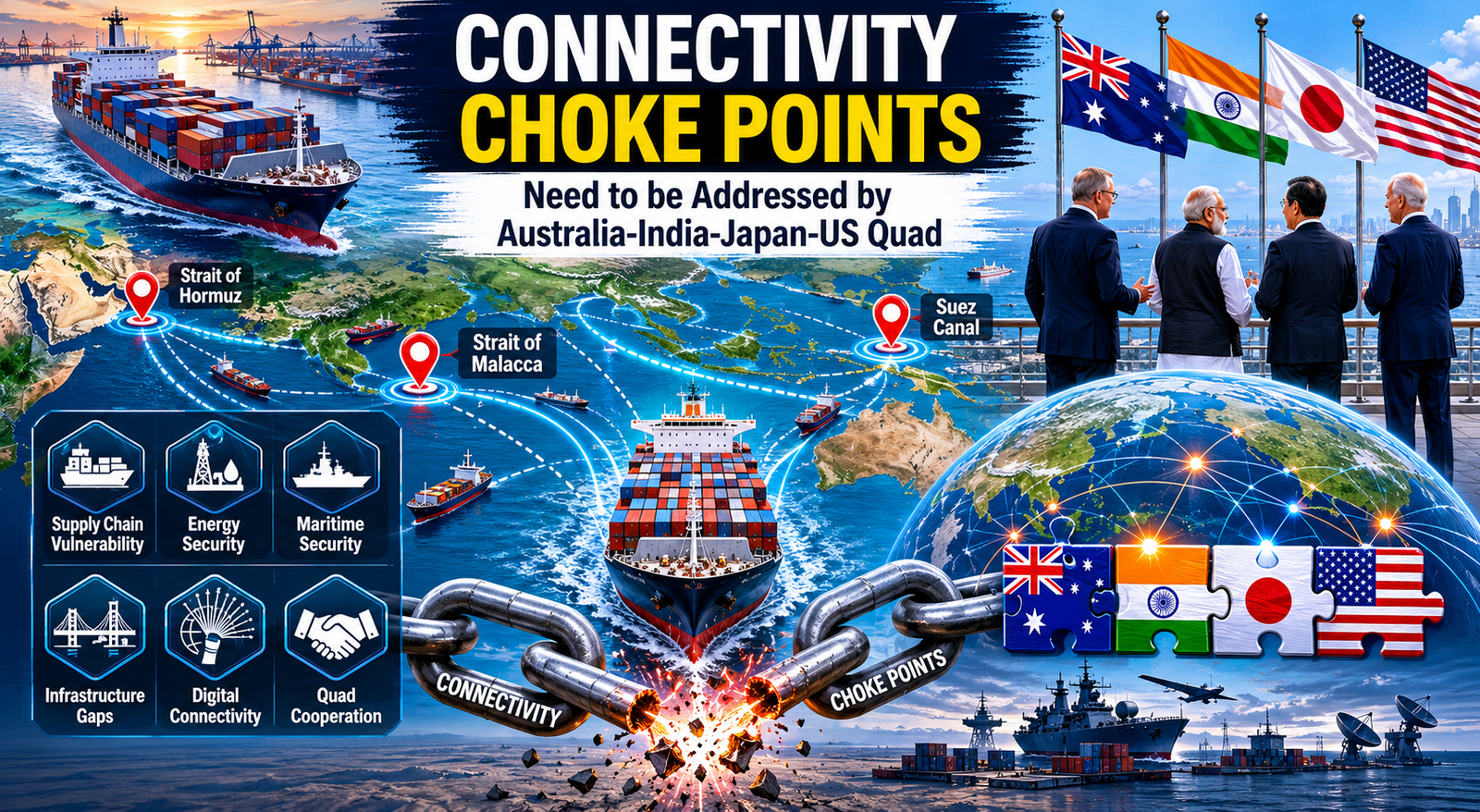 7 Key Reasons Why "Connectivity Choke Points" Need to Be Addressed by the Australia-India-Japan-US Quad