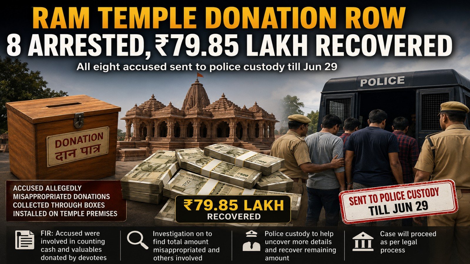 Ram Temple Donation Row: 8 Arrested, ₹79.85 Lakh Recovered in Major Crackdown