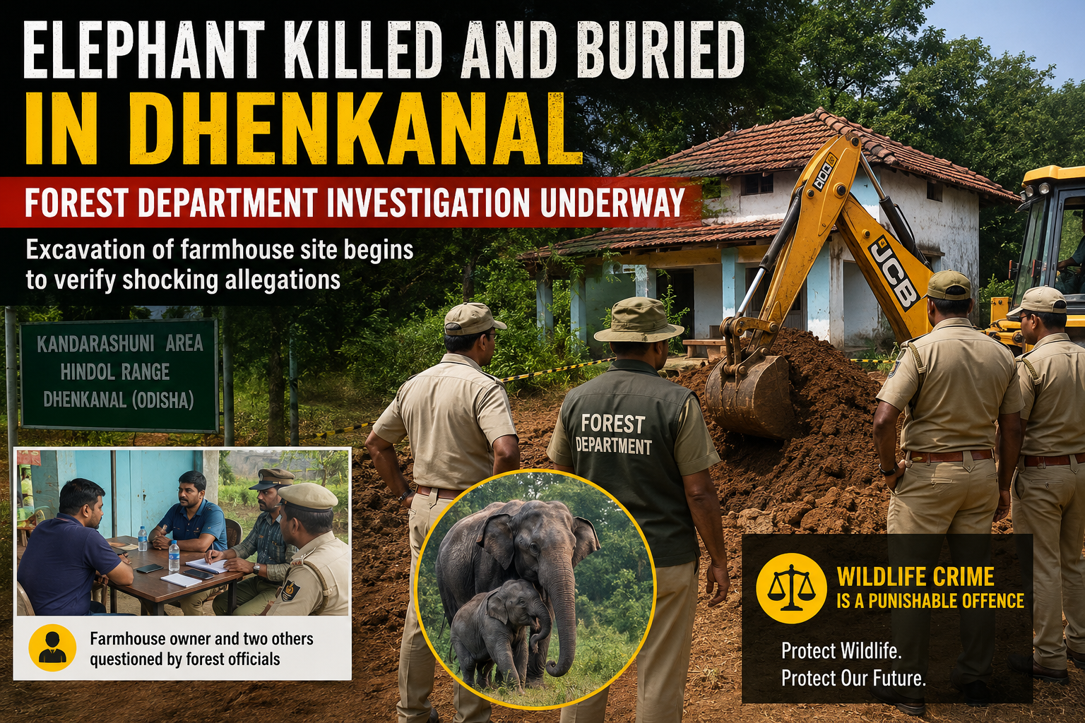 Elephant Allegedly Killed and Buried Inside Farmhouse in Dhenkanal: Forest Department Launches Major Investigation