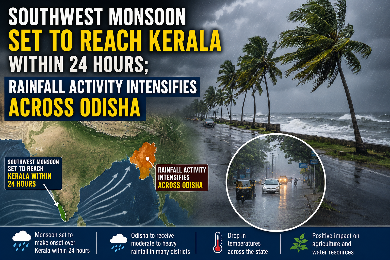 Southwest Monsoon Set to Reach Kerala Within 24 Hours: Rainfall Activity Intensifies Across Odisha in June 2026